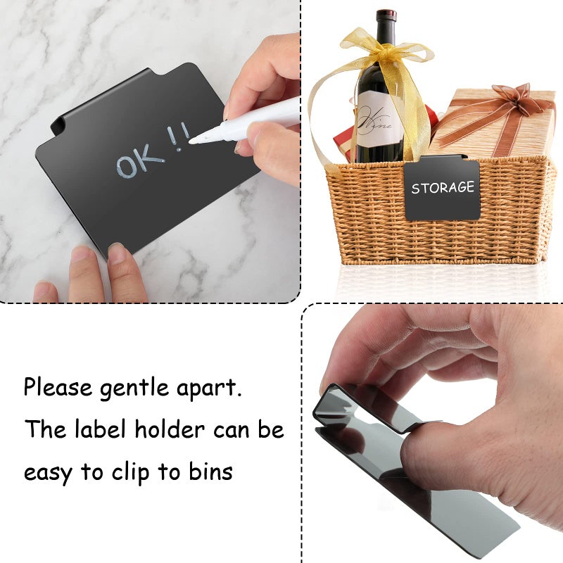 Chinco 32 Pieces Basket Labels Clip Set  Include 30 Pieces Kitchen Clip Label Holder Removable PVC Bin with 2 Pieces Chalk Marker for Basket Pantry Organization Box (Black Label Clip  White Pen) - Image 3